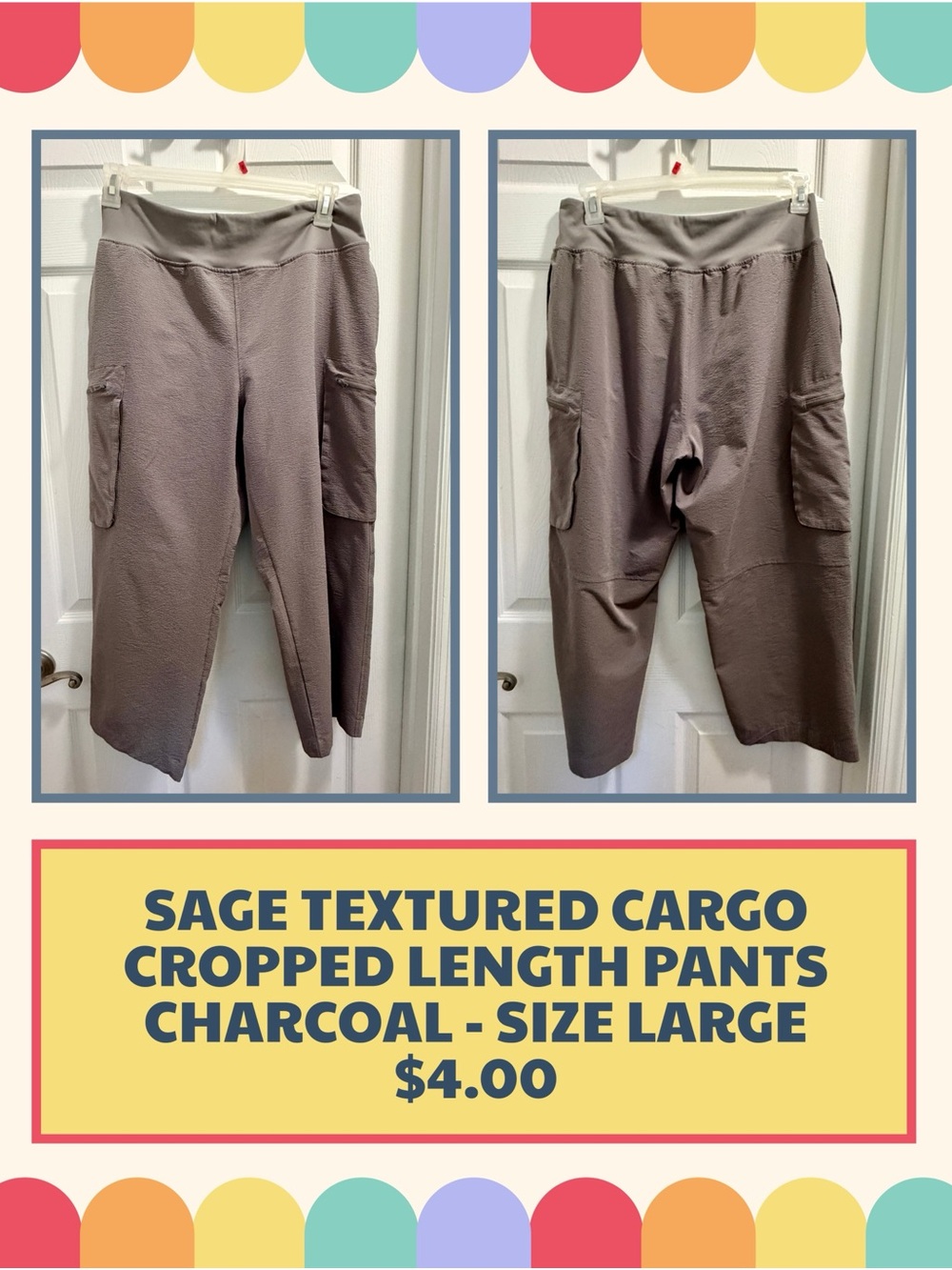 Sage Textured Cargo Cropped Pants in Charcoal-Sage